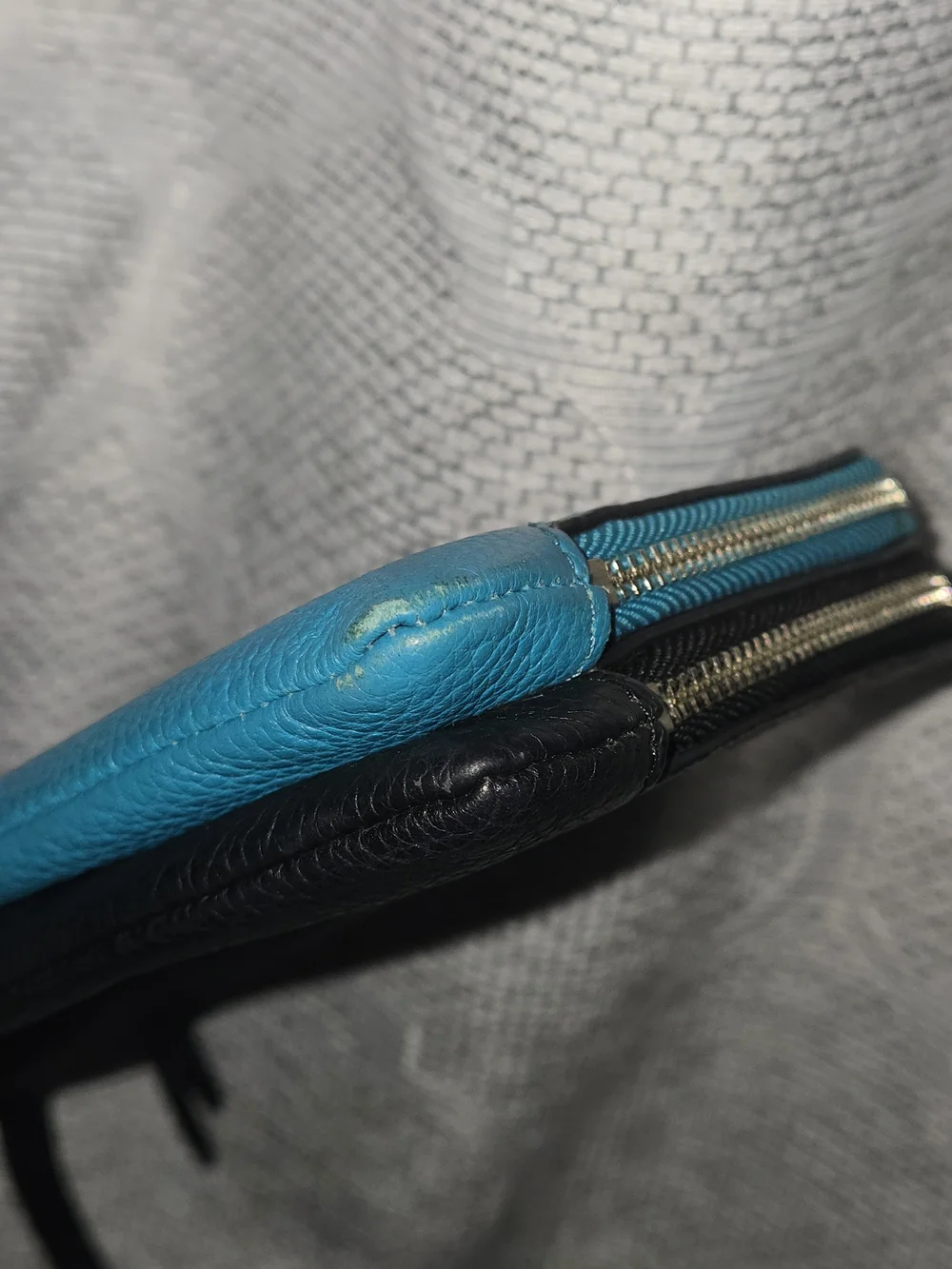 Coach Teal & Navy Large Leather Double Zip Wristlet